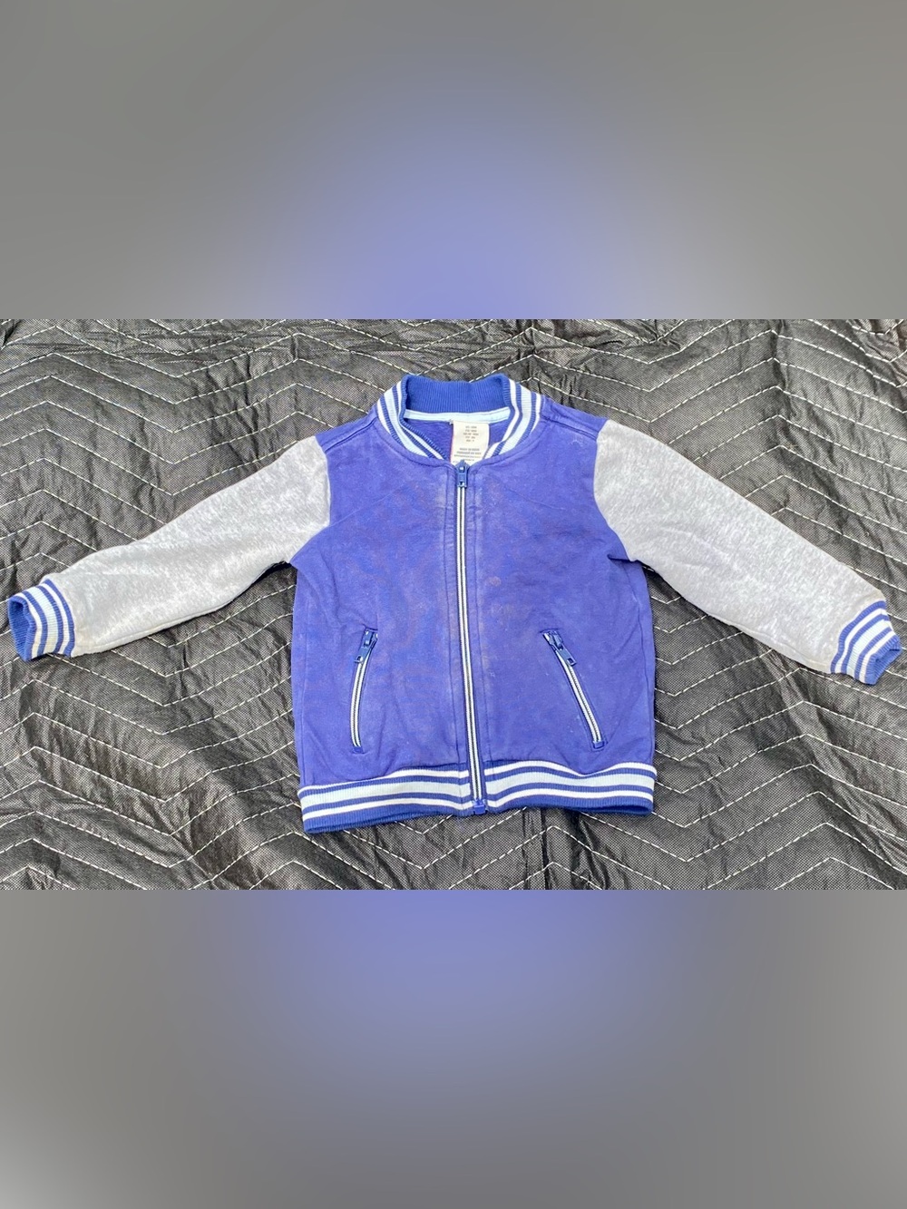 Kids Blue Bomber Jacket with Gray Sleeves